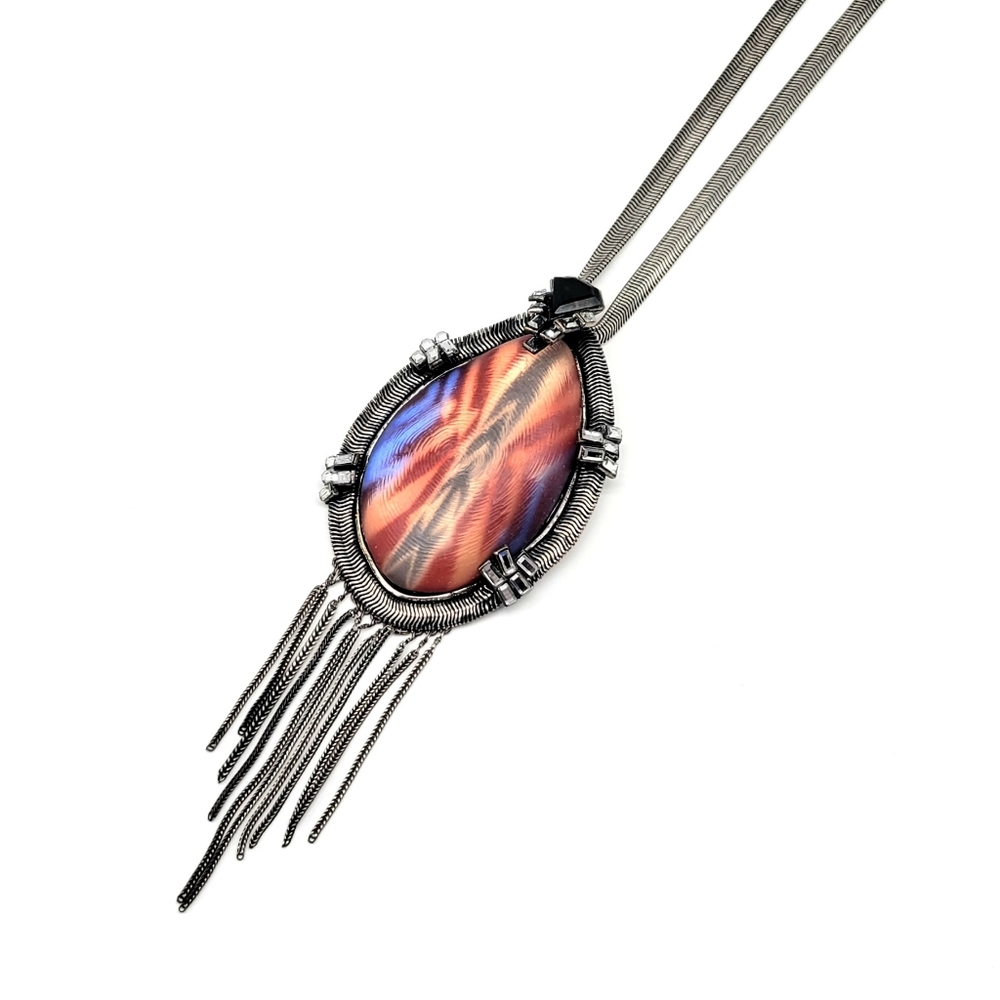 Alexis Bittar Desert Sunset Painted Lucite Oversized Pendant with Silver Tassels